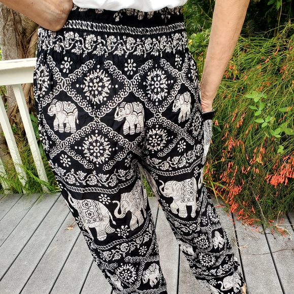 NWOT Elephant Print Pants by BOHO VIB - Picture 2 of 9